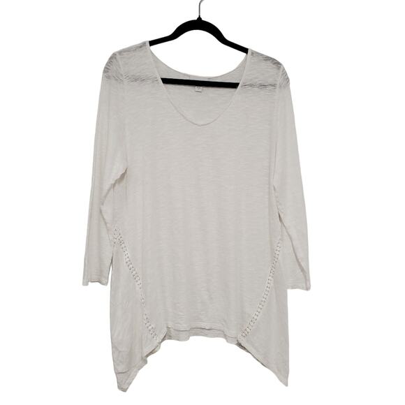 J. Jill Top Linen Blend Tunic Women's M White Asymmetric Hem Minimalist Coastal - Picture 1 of 11